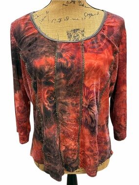 Women’s Vintage Multicolored Floral, Paisley, Tie-Dyed Dressbarn Blouse sz-XL